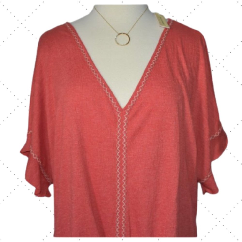 Max Studio Flutter Sleeve Tie Front Top, L - image 1